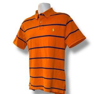 Polo Ralph Lauren Custom Fit Polo Shirt Orange/Blue Stripe XL Classic Prep Style